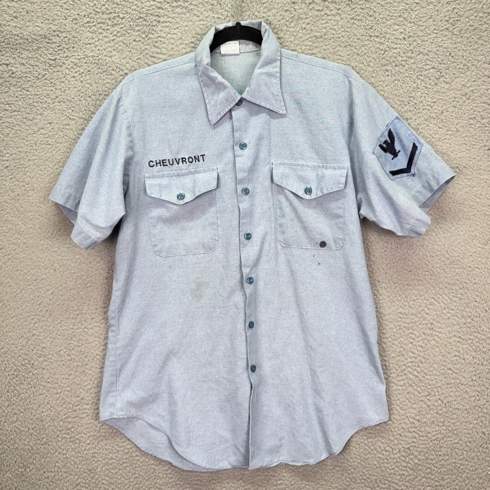 VTG Seafarer US Navy Shirt Men M Blue Short Sleeve PO3 Rank Utility Military